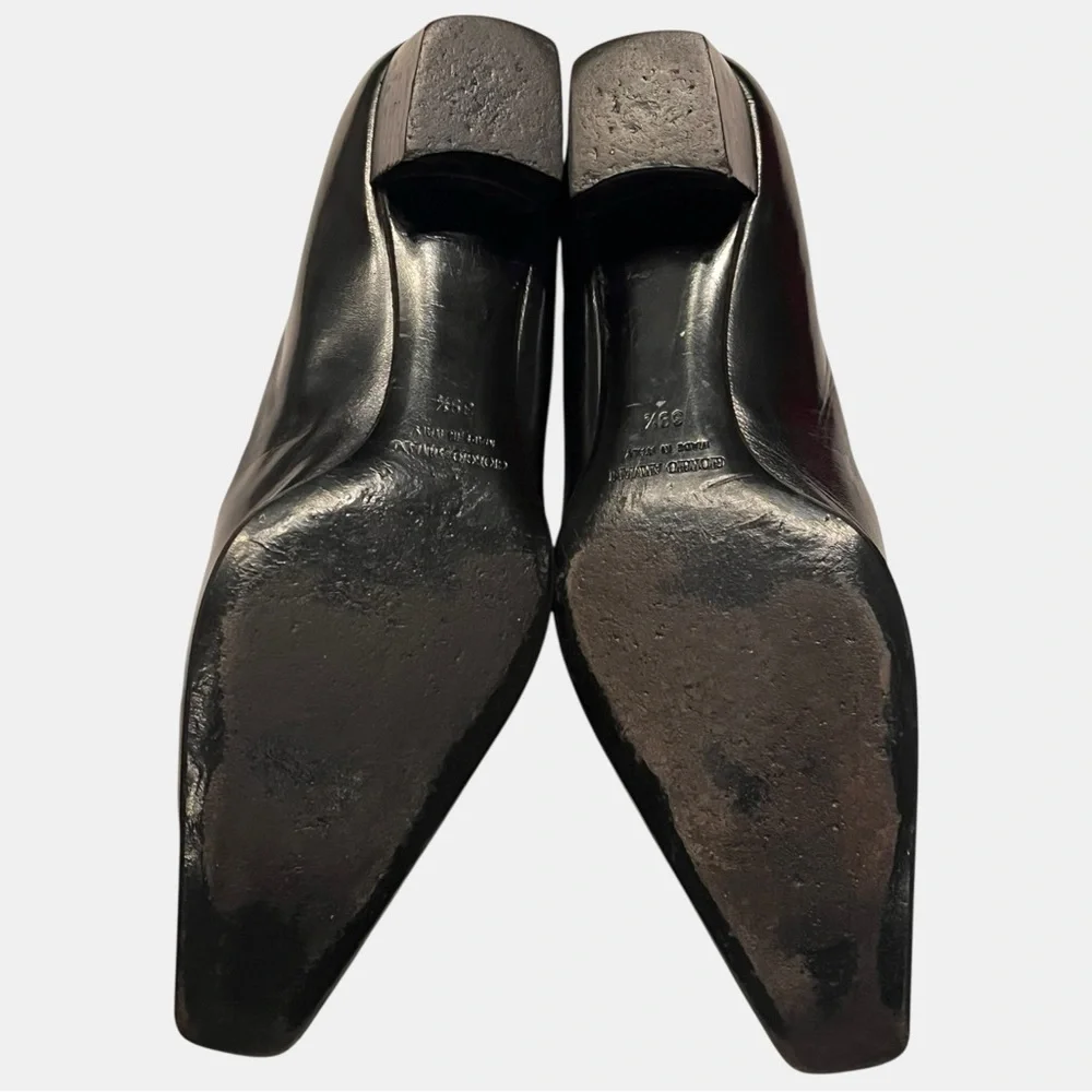GIORGIO ARMANI black leather low heel squared off point toe heels size 9.5 39.5